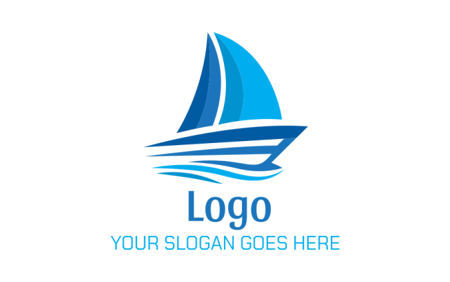Sail Boat with water waves logo creator