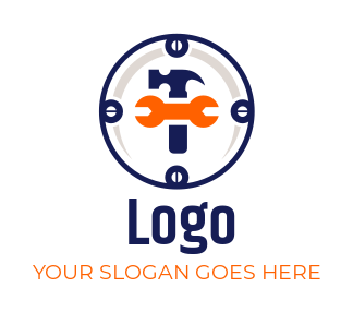 construction logo screw wrench hammer in circle