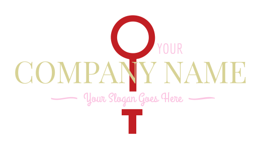 text logo serif curly font and female symbol