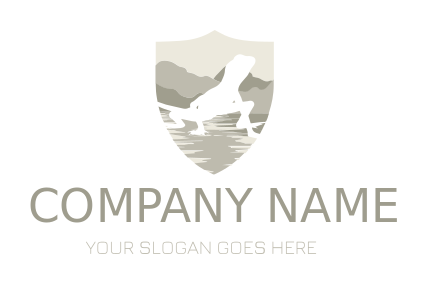 animal logo lizard and landscape in shield