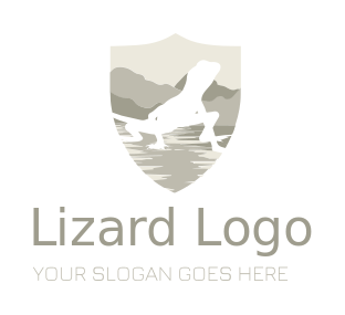 animal logo lizard and landscape in shield
