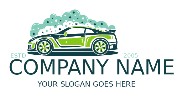 cleaning logo shining bubbles on the side of car