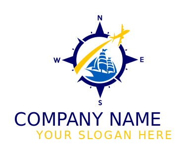 ship inside half compass with airplane 