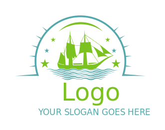 travel logo symbol ship sailing on waves