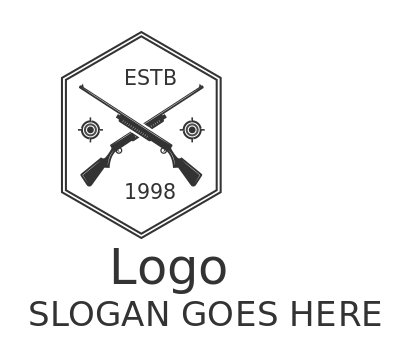 hunting club logo maker shotgun crossed in hexagon