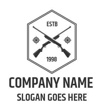 hunting club logo maker shotgun crossed in hexagon