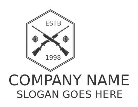 hunting club logo maker shotgun crossed in hexagon