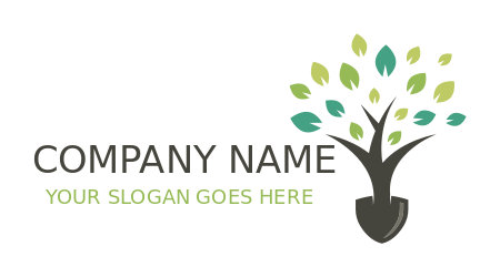 landscape logo of shovel with tree and leaves