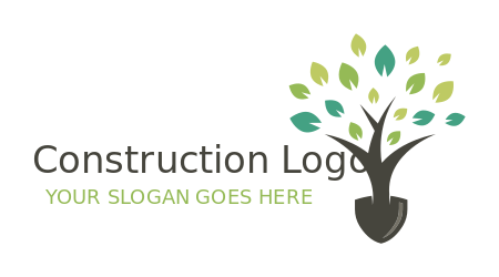landscape logo of shovel with tree and leaves