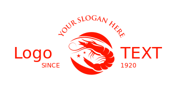 seafood restaurant logo shrimp in red circle
