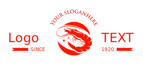 seafood restaurant logo shrimp with red swooshes