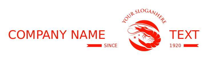 seafood restaurant logo shrimp with red swooshes