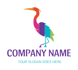 animal logo colorful striped crane bird