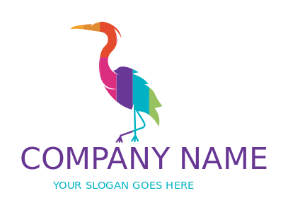 animal logo colorful striped crane bird