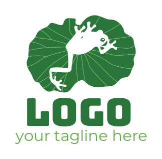 animal logo silhouette frog on lotus leaf