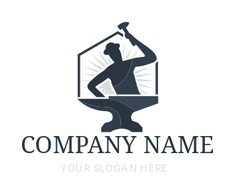 handyman logo silhouette blacksmith in hexagon