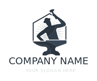 handyman logo silhouette blacksmith in hexagon