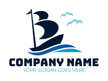 travel logo boat with sails over waves