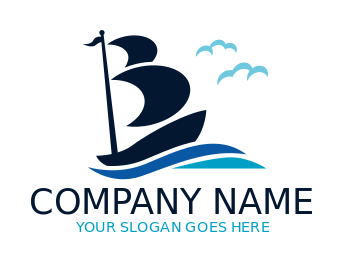 travel logo boat with sailboat over waves