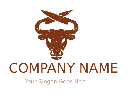 restaurant logo bull with butcher knives