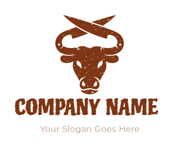 silhouette logo design of bull with butcher knives