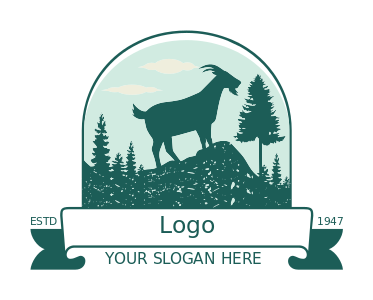 animal logo goat on hill with pine trees