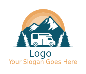 travel logo negative space RV in mountains