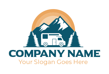 travel logo negative space RV in mountains