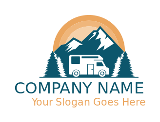travel logo negative space RV in mountains