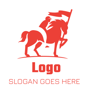 sports logo maker horse jockey holding flag pole