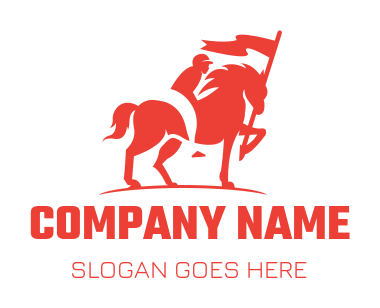 sports logo maker horse jockey holding flag pole