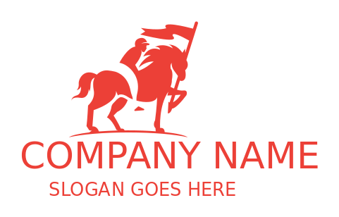 sports logo maker horse jockey holding flag pole