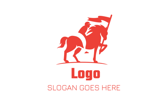 silhouetted equestrian and flag pole logo concept