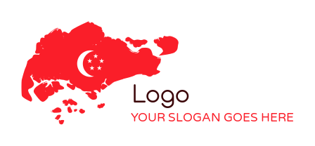 travel logo Singapore map with moon and stars