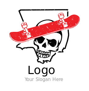 skateboard on skull in irregular outline