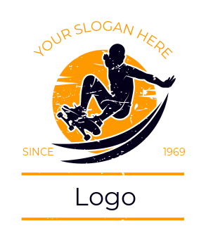 grunge logo skateboarder swooping in sun