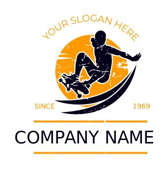 grunge logo skateboarder swooping in sun