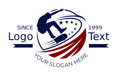 sports logo PNG skateboarder swooping with stars