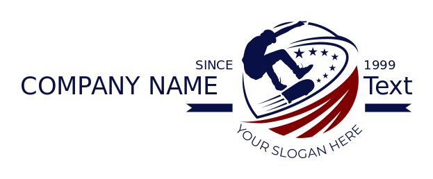 sports logo PNG skateboarder swooping with stars