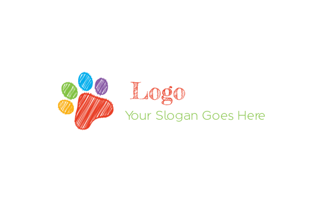 create a pet logo sketch of colorful pet paw for veterinary and pet shops