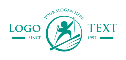 sports logo skier going upwards with ski poles