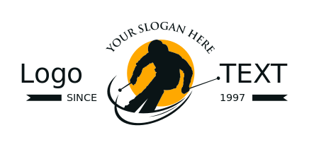 sports champion logo skier moving with sun behind
