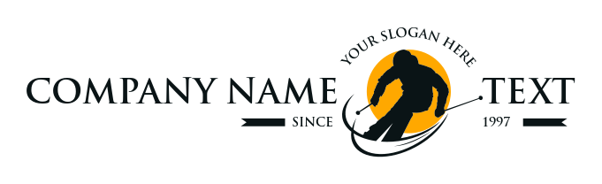 skier moving with sun behind logo template