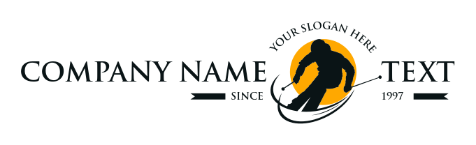 sports champion logo skier moving with sun behind