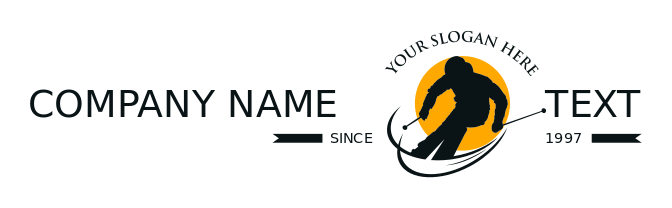 sports champion logo skier moving with sun behind