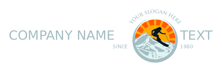 sports logo skier on mountains with sunburst