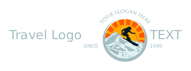 sports logo skier on mountains with sunburst