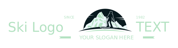 sports logo skier standing in front of mountain