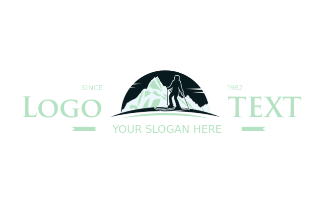 skier standing in front of mountain logo maker