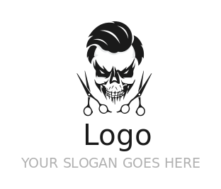 beauty logo skull on hairstyle with scissors